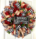 Farmhouse Christmas Wreath: Buffalo Plaid, Red Berries & Burlap