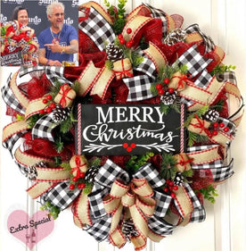 Farmhouse Christmas Wreath: Buffalo Plaid, Red Berries & Burlap
