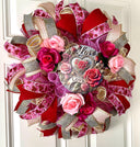 Custom Valentine Wreath -Winter Home Decor- Pink, Red, Magenta Roses