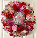 Custom Valentine Wreath -Winter Home Decor- Pink, Red, Magenta Roses