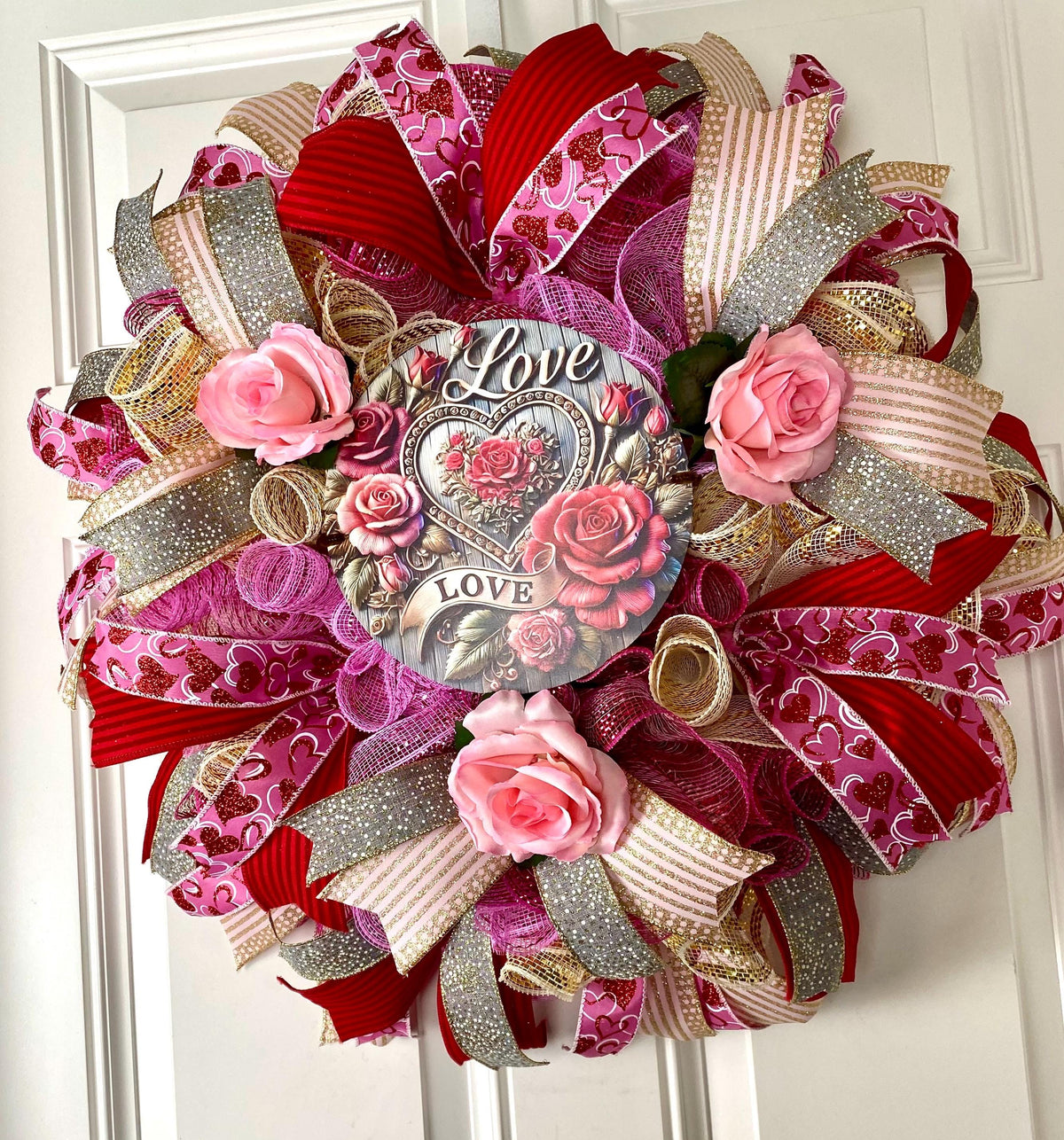 Custom Valentine Wreath -Winter Home Decor- Pink, Red, Magenta Roses