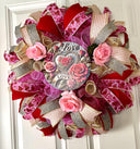 Custom Valentine Wreath -Winter Home Decor- Pink, Red, Magenta Roses