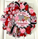 Valentine Wreath with Buffalo Check and Leopard Print Accents