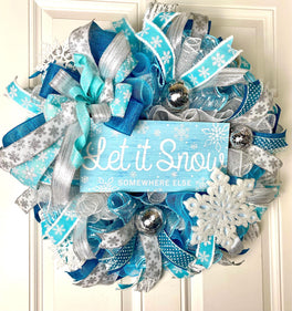 Teal & Silver Snowflake Winter Wreath: Elegant Christmas Door Decor