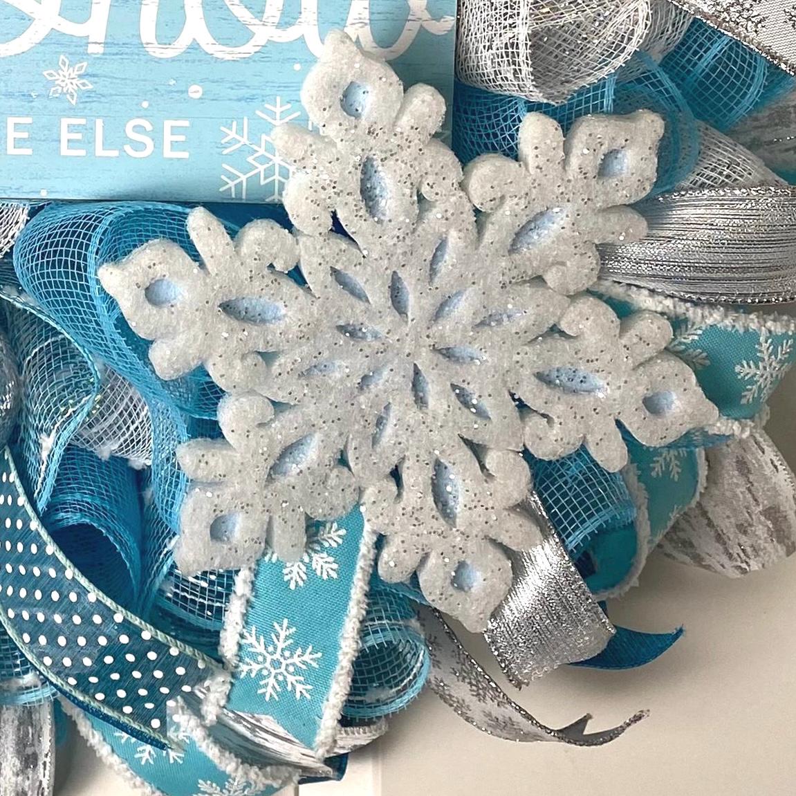 Teal & Silver Snowflake Winter Wreath: Elegant Christmas Door Decor