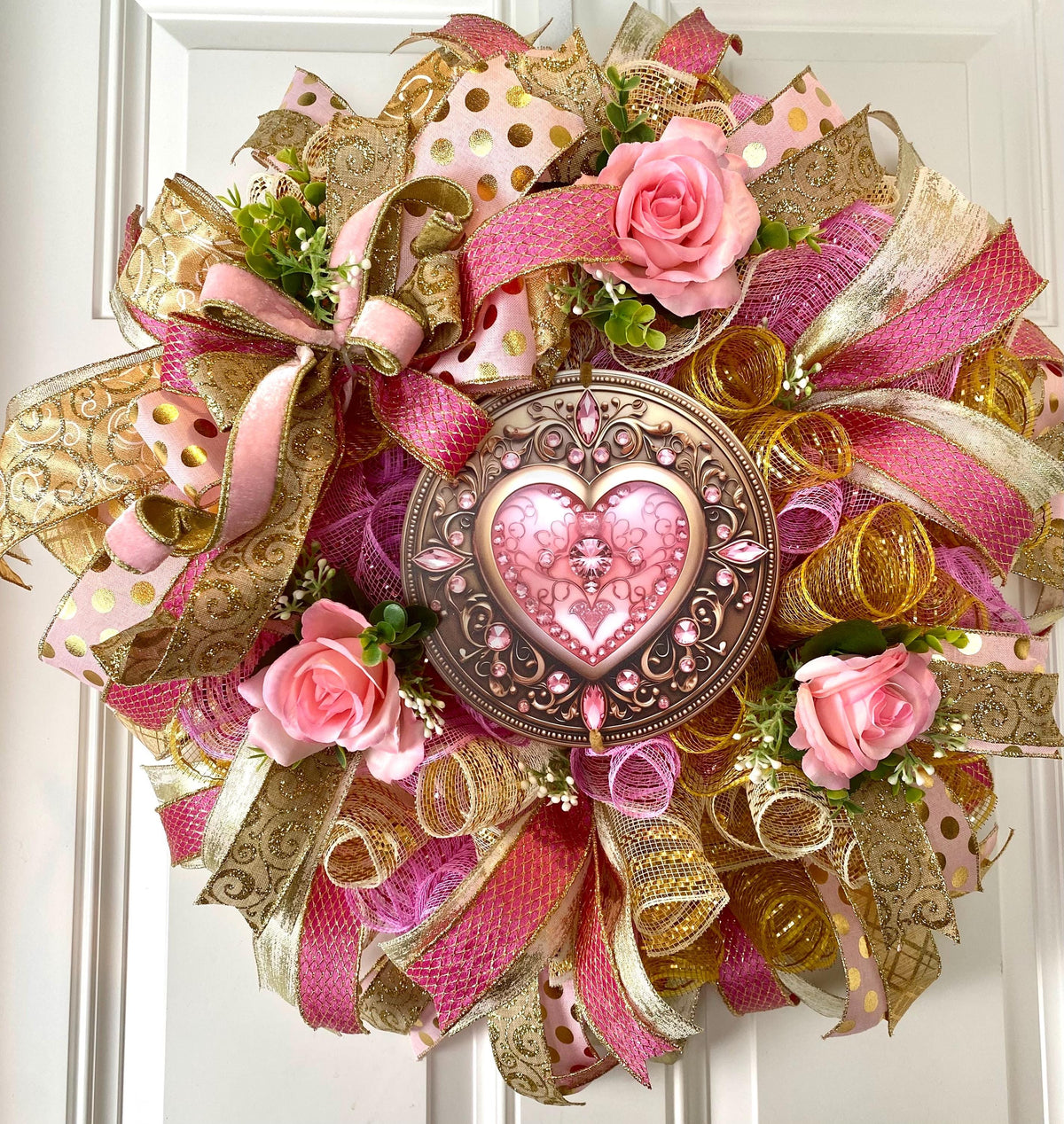 Valentine Heart Wreath, Pink and Gold Cupcake Ornament Wreath, Candy Land theme, Christmas