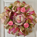 Valentine Heart Wreath, Pink and Gold Cupcake Ornament Wreath, Candy Land theme, Christmas
