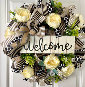 Everyday Summer Wreath, Peony Farmhouse Decor, Front Door, Farmhouse All Season Wreath, Spring Wreath, Summer Deco Mesh