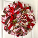 Chocolate Valentine Wreath with Faux Chocolate Strawberry Accents