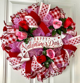 Elegant Valentine Wreath: Rose Decor, Romantic Gift