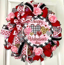 Valentine Wreath with Buffalo Check and Leopard Print Accents