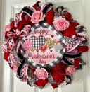 Valentine Wreath with Buffalo Check and Leopard Print Accents