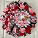 Valentine Wreath with Buffalo Check and Leopard Print Accents