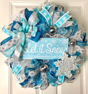 Teal & Silver Snowflake Winter Wreath: Elegant Christmas Door Decor