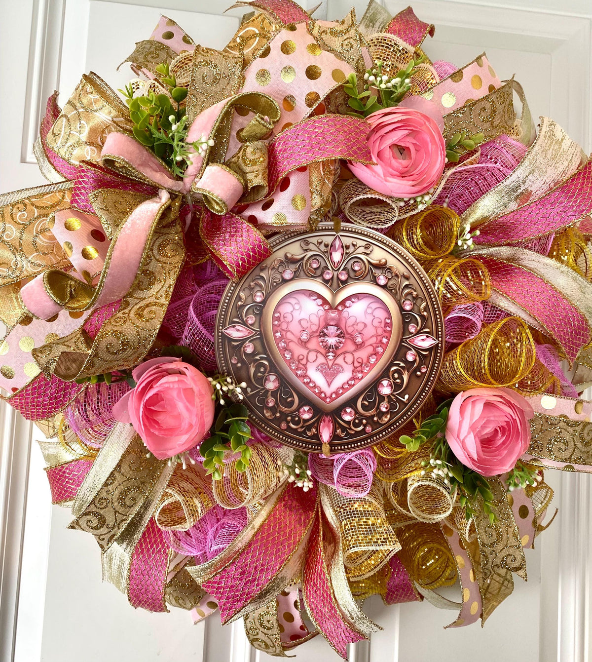 Valentine Heart Wreath, Pink and Gold Cupcake Ornament Wreath, Candy Land theme, Christmas