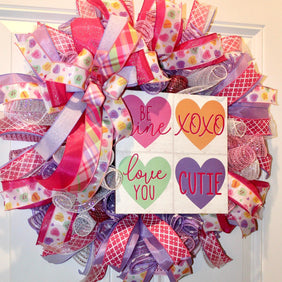 Valentine Wreath, Gifts for her, Candy Conversation Hearts