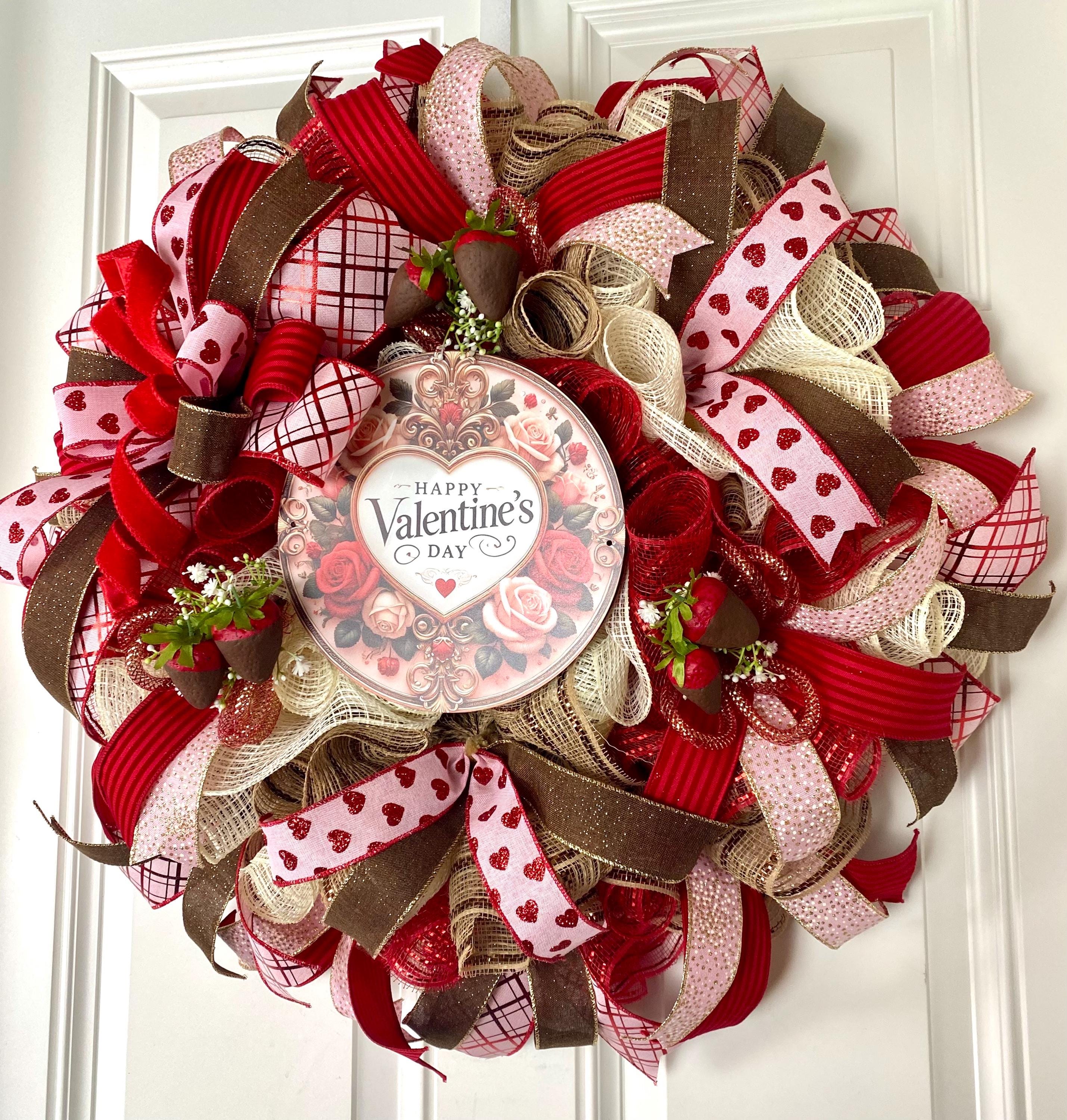聖⸜❤︎⸝‍Valentine❁*。チョコいっぱいのWreath♡ハンドメイド Chocolate Valentine Wreath with Faux Chocolate Strawberry Accents