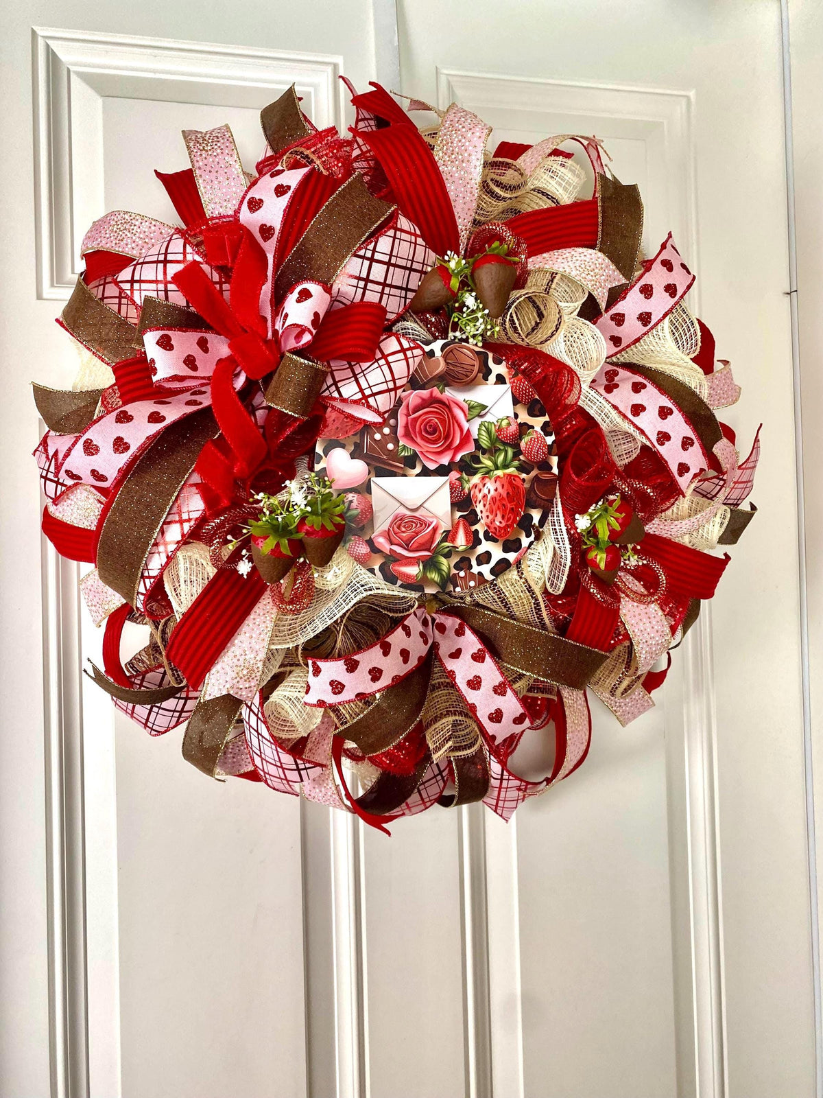 Chocolate Valentine Wreath with Faux Chocolate Strawberry Accents