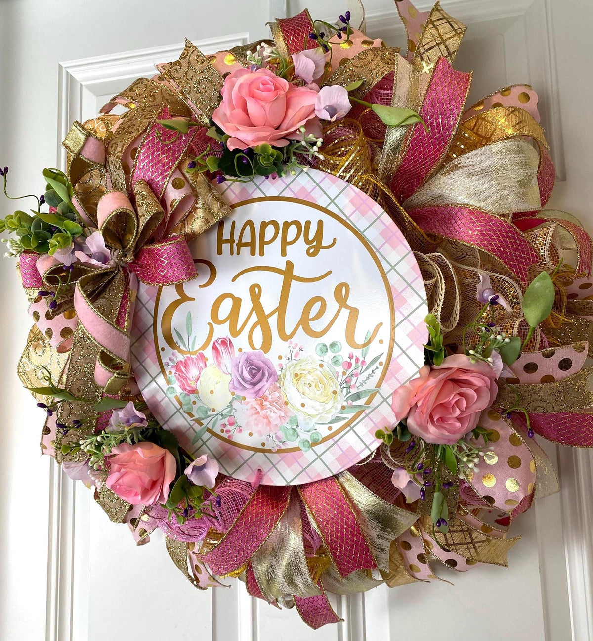 Elegant Easter Wreath, Spring Floral Decor for front door