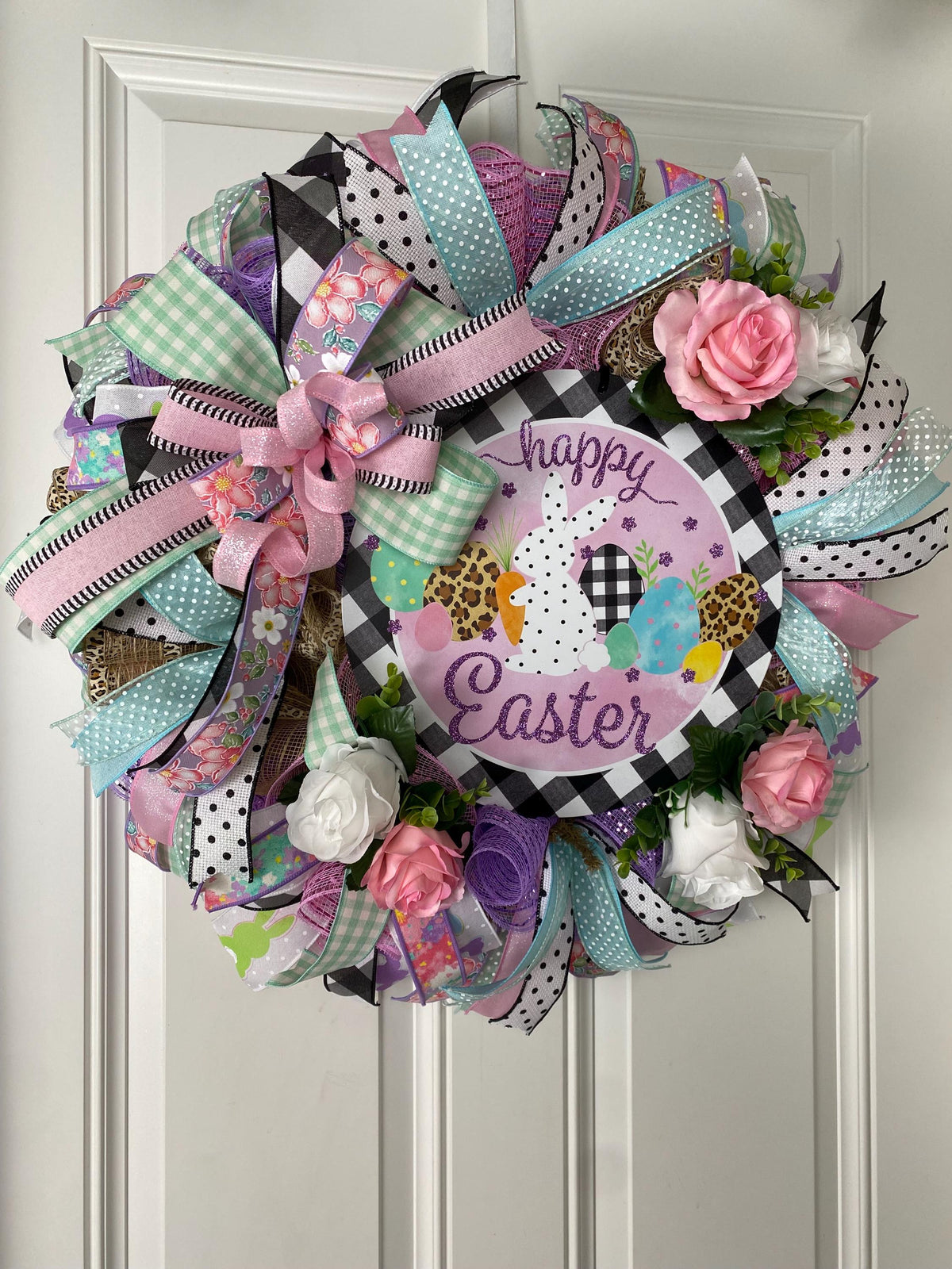 Happy Easter Spring Wreath, Bunny Spring Floral