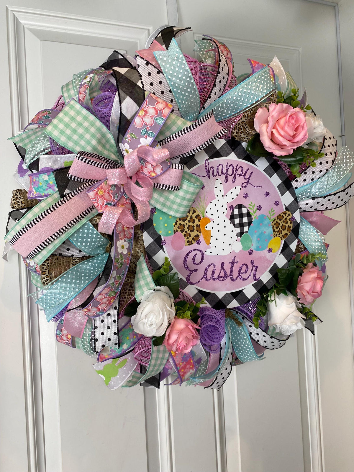 Happy Easter Spring Wreath, Bunny Spring Floral