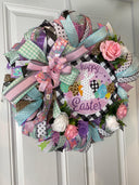 Happy Easter Spring Wreath, Bunny Spring Floral