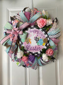 Happy Easter Spring Wreath, Bunny Spring Floral