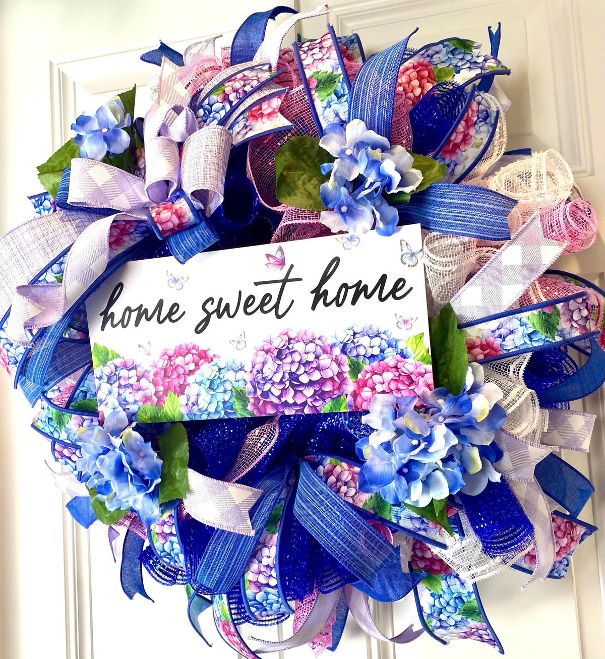 Hydrangea Farmhouse Wreath: Spring Summer Deco Mesh, Color Options
