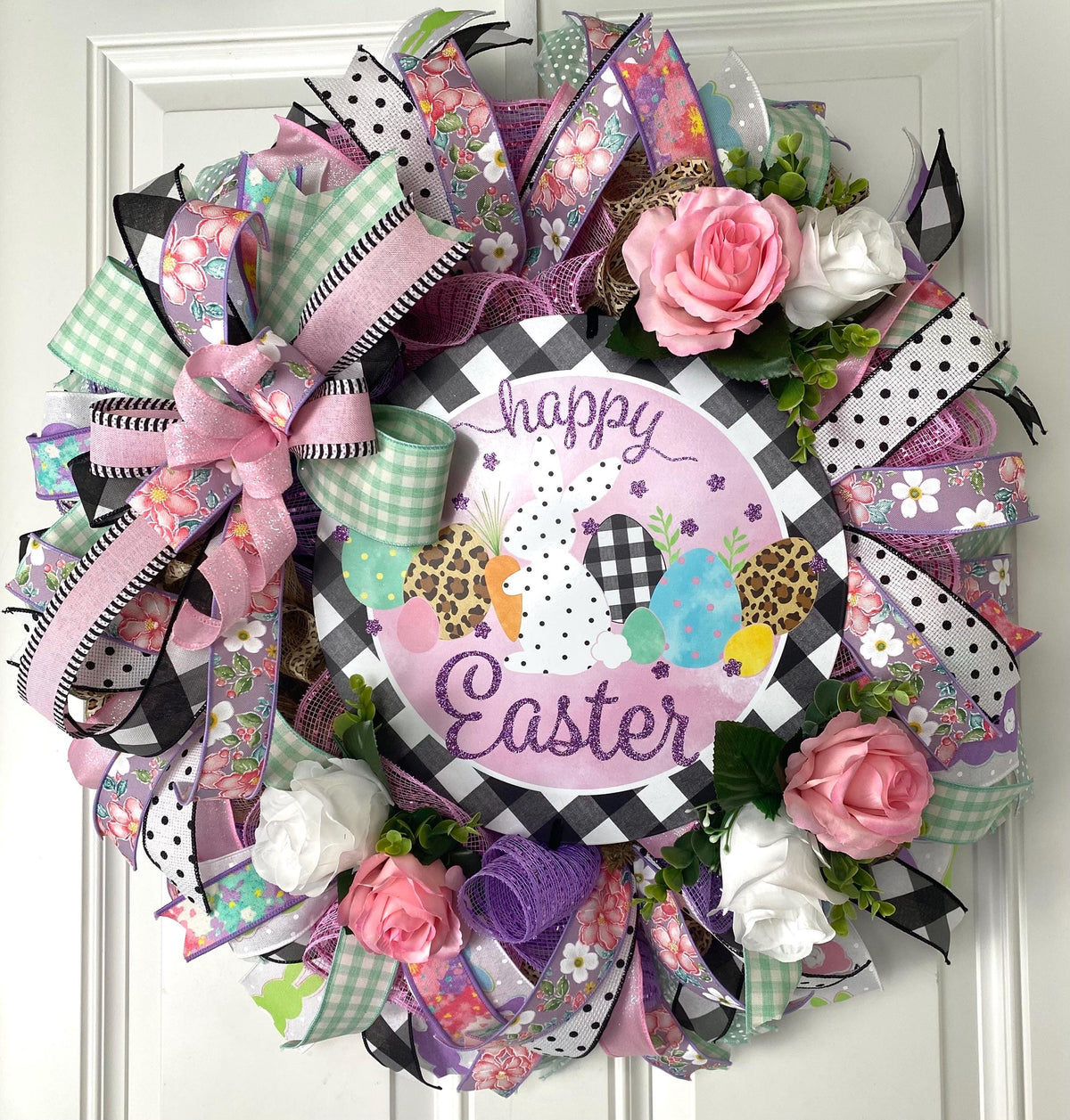 Happy Easter Spring Wreath, Bunny Spring Floral