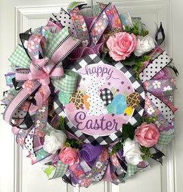 Happy Easter Spring Wreath, Bunny Spring Floral