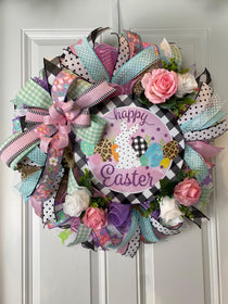 Happy Easter Spring Wreath, Bunny Spring Floral