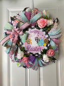 Happy Easter Spring Wreath, Bunny Spring Floral
