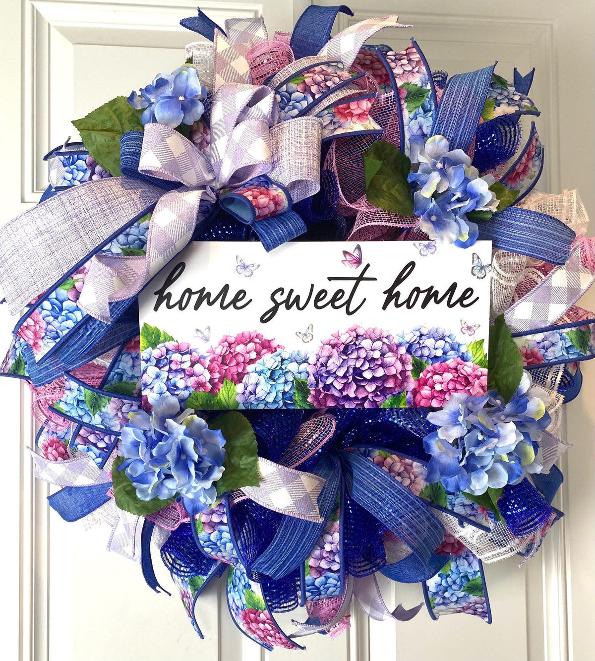 Hydrangea Farmhouse Wreath: Spring Summer Deco Mesh, Color Options