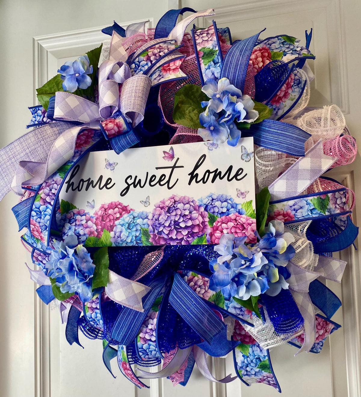 Hydrangea Farmhouse Wreath: Spring Summer Deco Mesh, Color Options