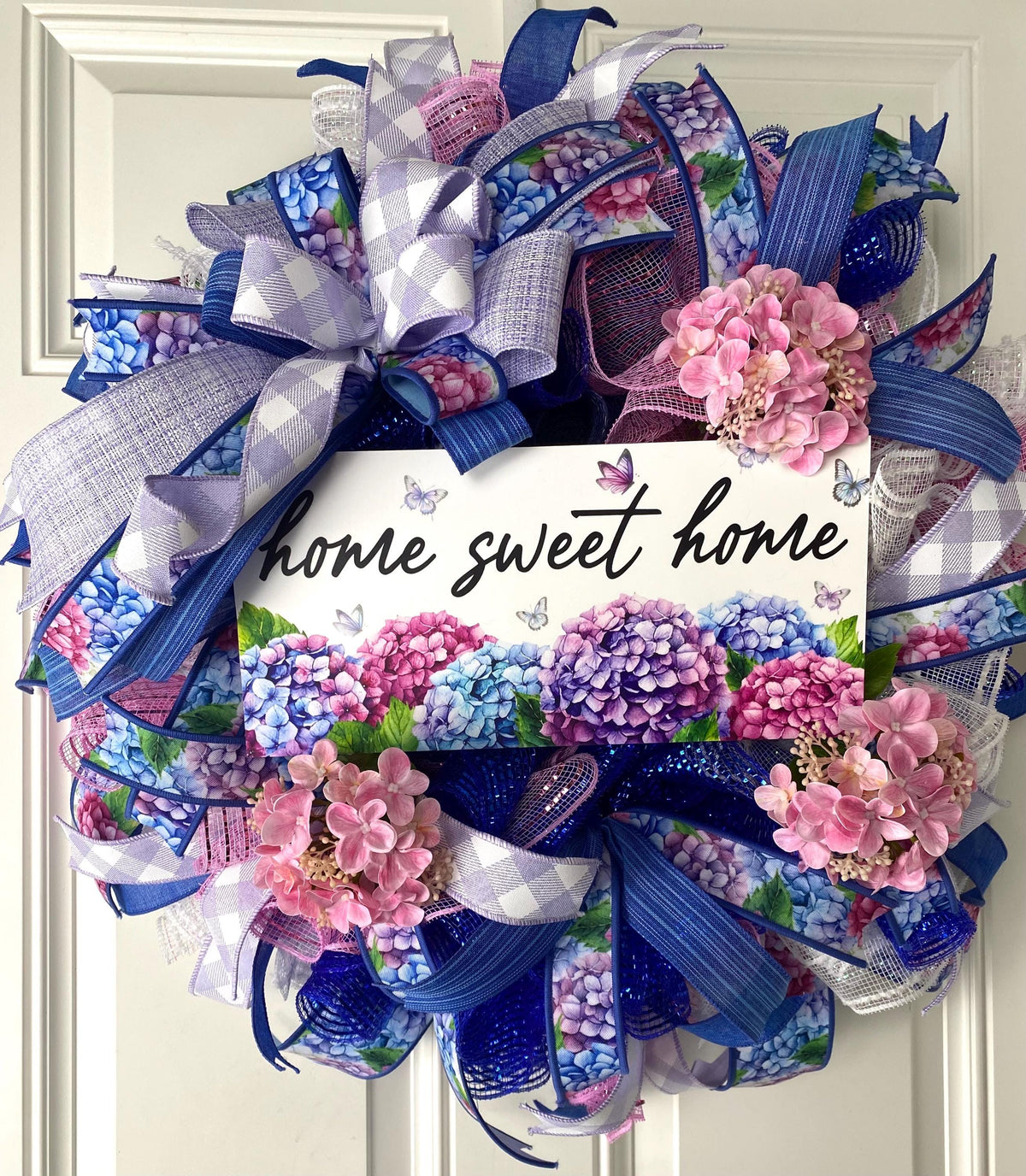 Hydrangea Farmhouse Wreath: Spring Summer Deco Mesh, Color Options