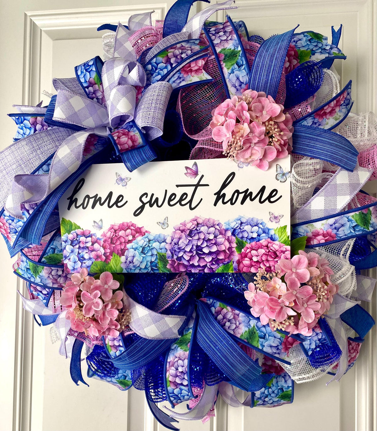 Hydrangea Farmhouse Wreath: Spring Summer Deco Mesh, Color Options