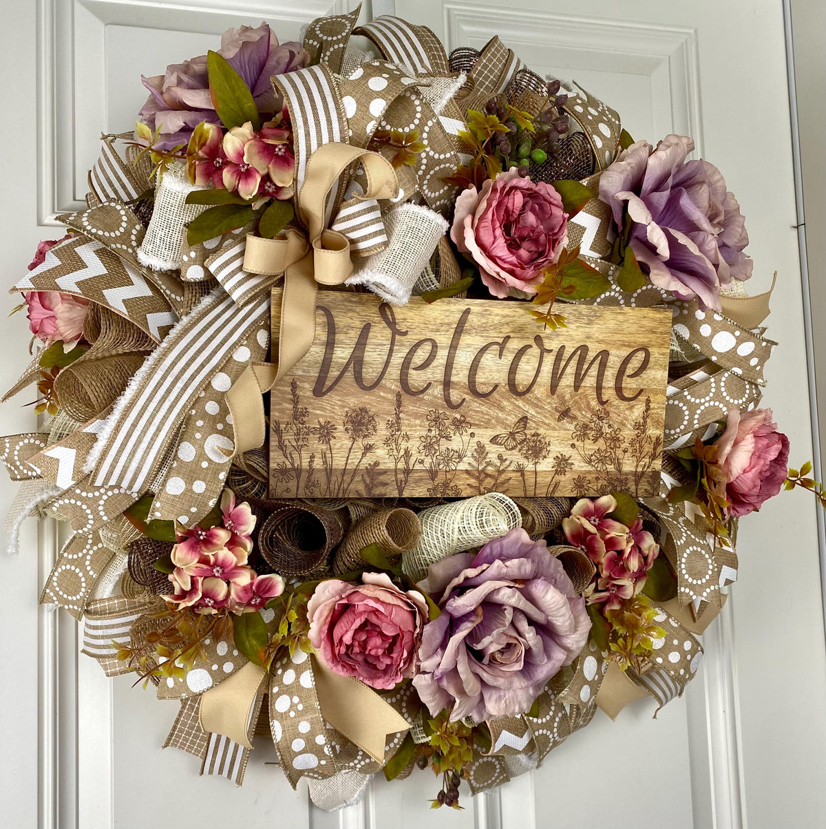 Everyday Wreath Front Door, Rose Hydrangea Wreath, Farmhouse Wreath for Every Season, Spring Wreath, Summer Deco Mesh