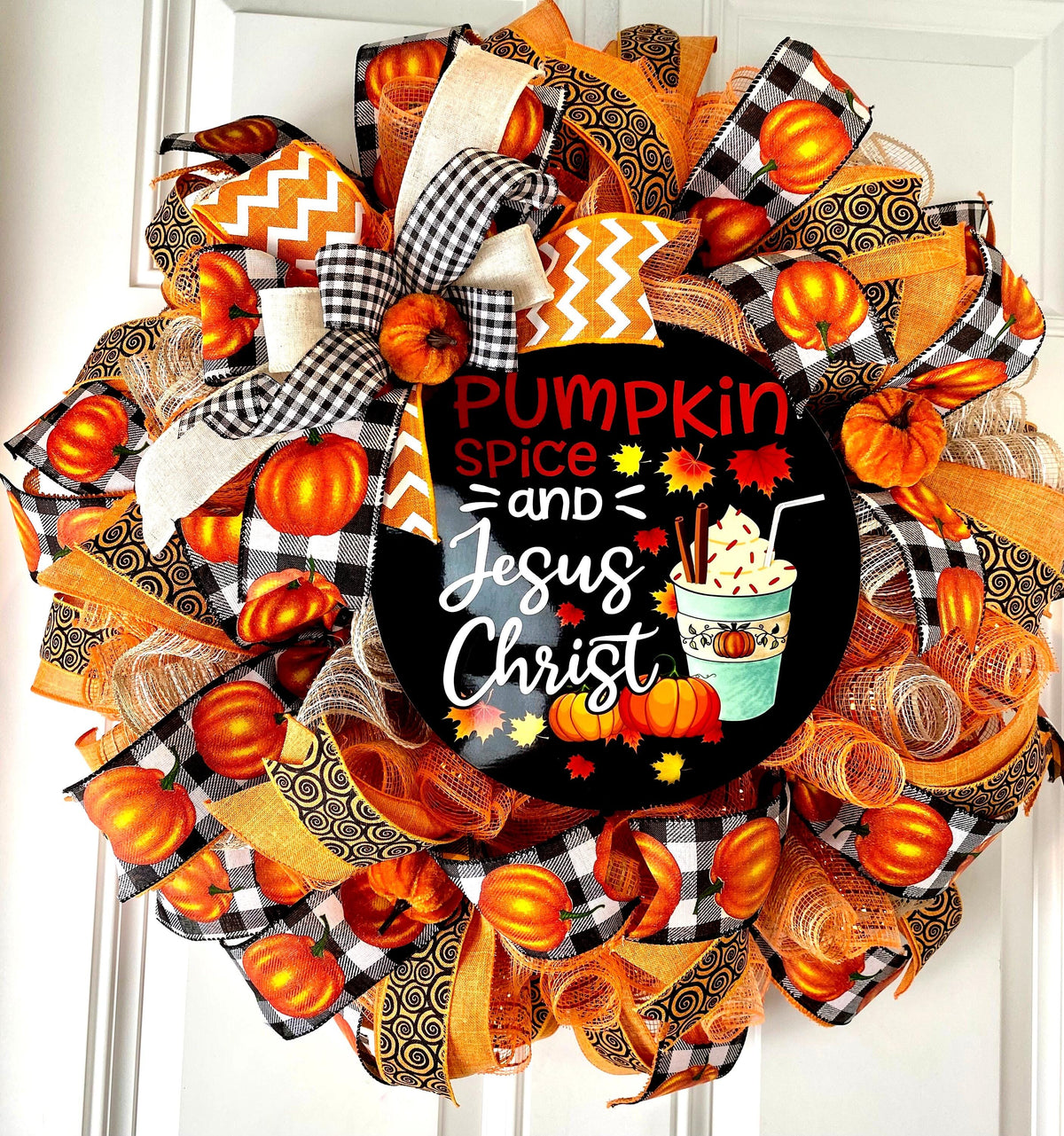 Farmhouse Fall Wreath: Pumpkin Spice, Jesus Christ, Thanksgiving Decor