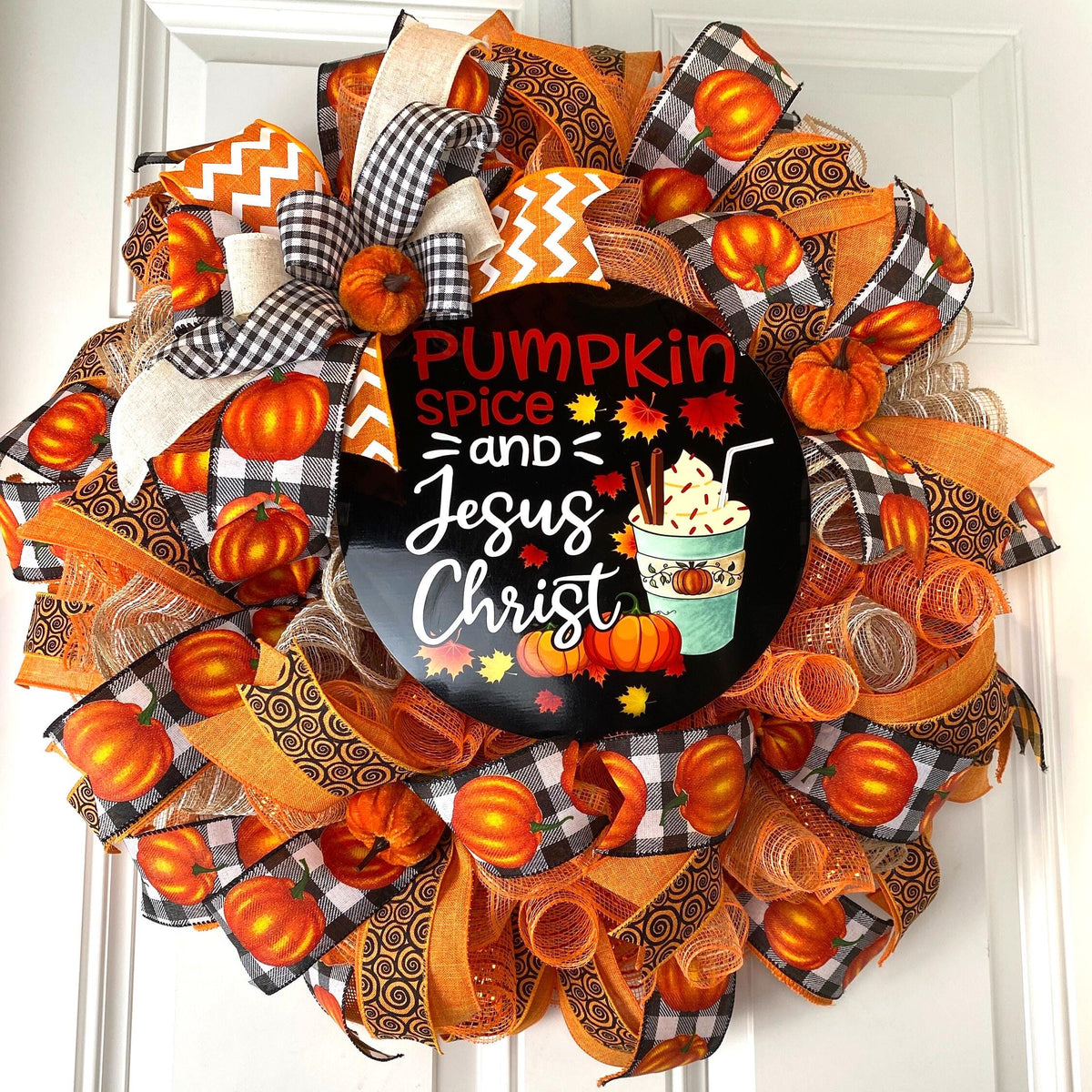 Farmhouse Fall Wreath: Pumpkin Spice, Jesus Christ, Thanksgiving Decor