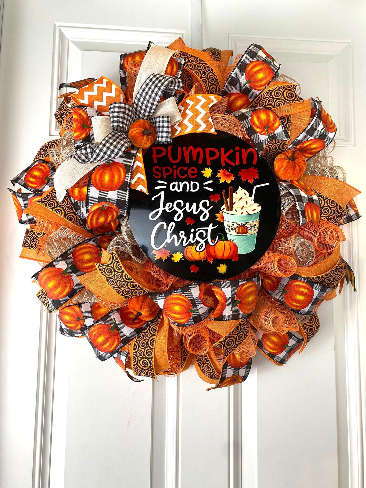 Farmhouse Fall Wreath: Pumpkin Spice, Jesus Christ, Thanksgiving Decor