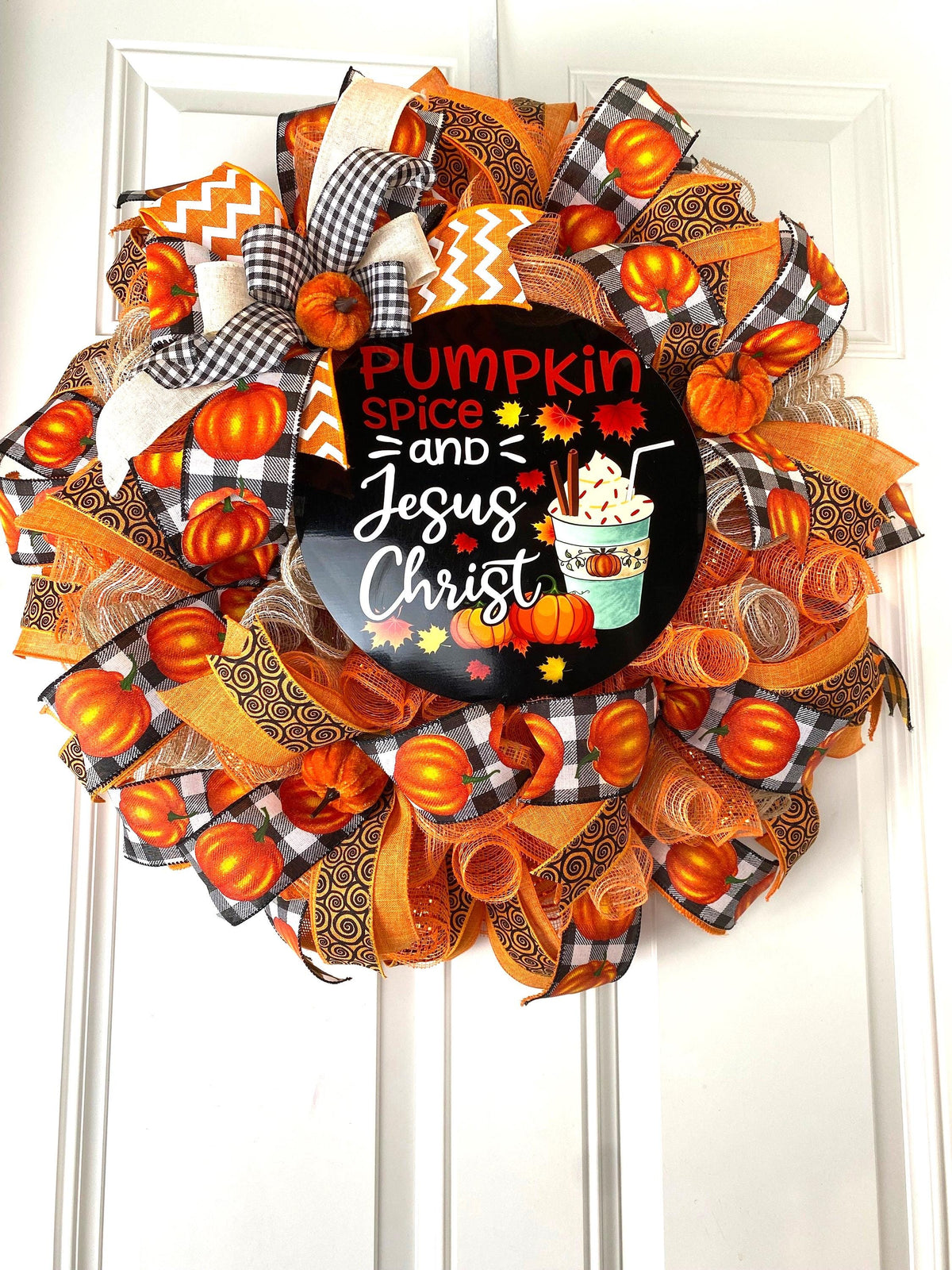 Farmhouse Fall Wreath: Pumpkin Spice, Jesus Christ, Thanksgiving Decor