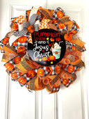 Farmhouse Fall Wreath: Pumpkin Spice, Jesus Christ, Thanksgiving Decor