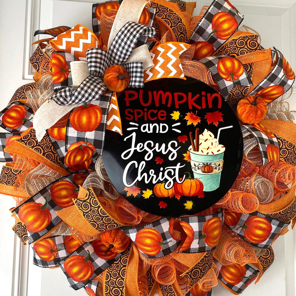 Farmhouse Fall Wreath: Pumpkin Spice, Jesus Christ, Thanksgiving Decor