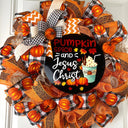 Farmhouse Fall Wreath: Pumpkin Spice, Jesus Christ, Thanksgiving Decor