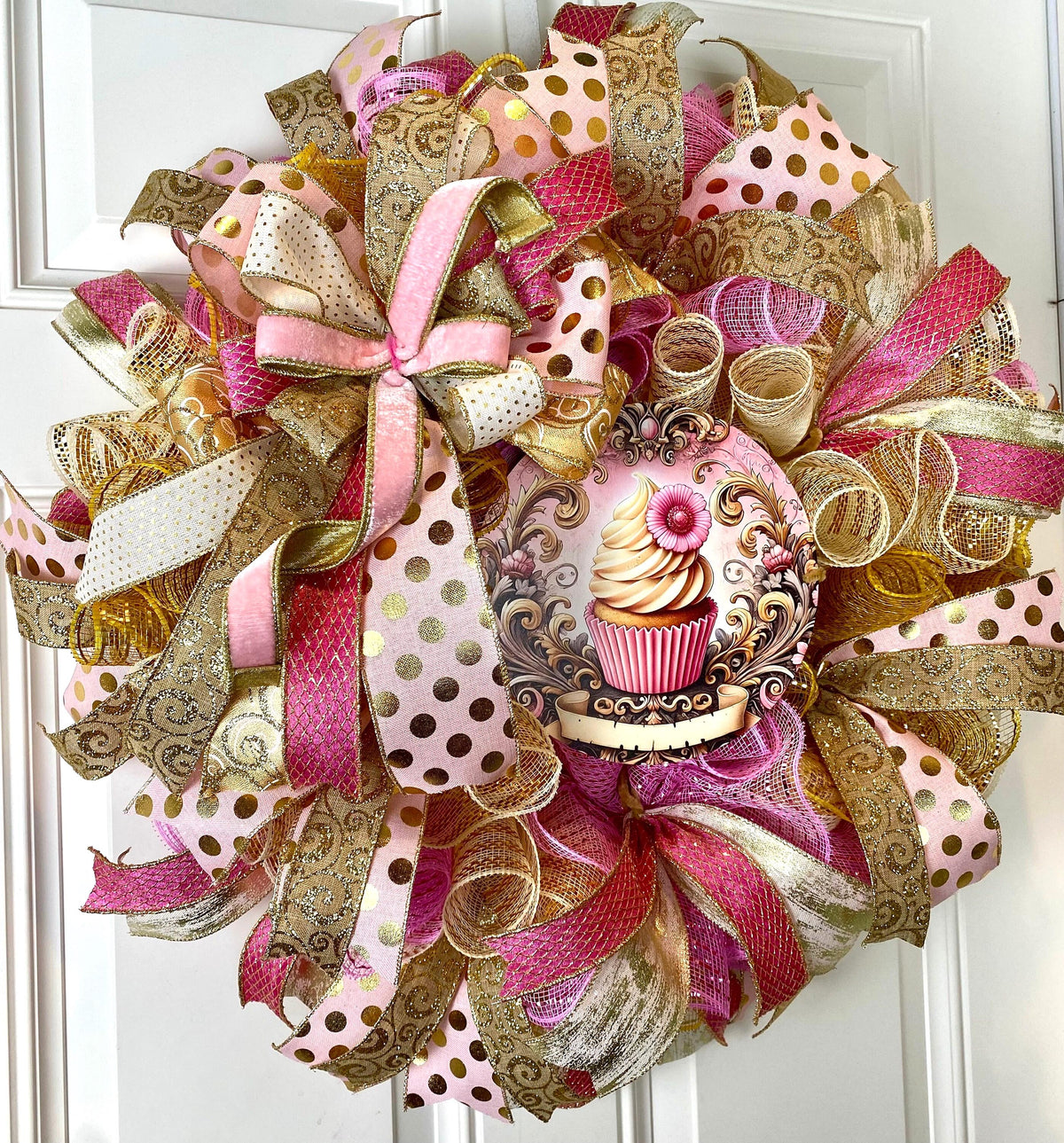 Pink and Gold Valentine Heart Wreath, Cupcake Ornament Wreath, Candy Land theme