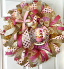Pink and Gold Valentine Heart Wreath, Cupcake Ornament Wreath, Candy Land theme