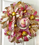 Pink and Gold Valentine Heart Wreath, Cupcake Ornament Wreath, Candy Land theme