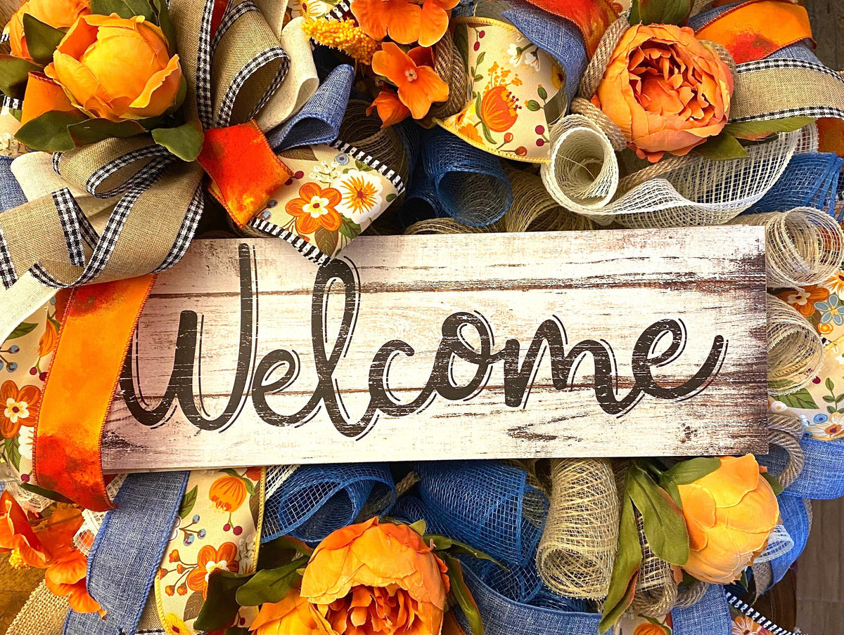 Everyday Wreath, Farmhouse Decor, Peony, Denim, Burlap, Front Door, Farmhouse All Season Wreath, Spring Wreath, Summer Deco Mesh