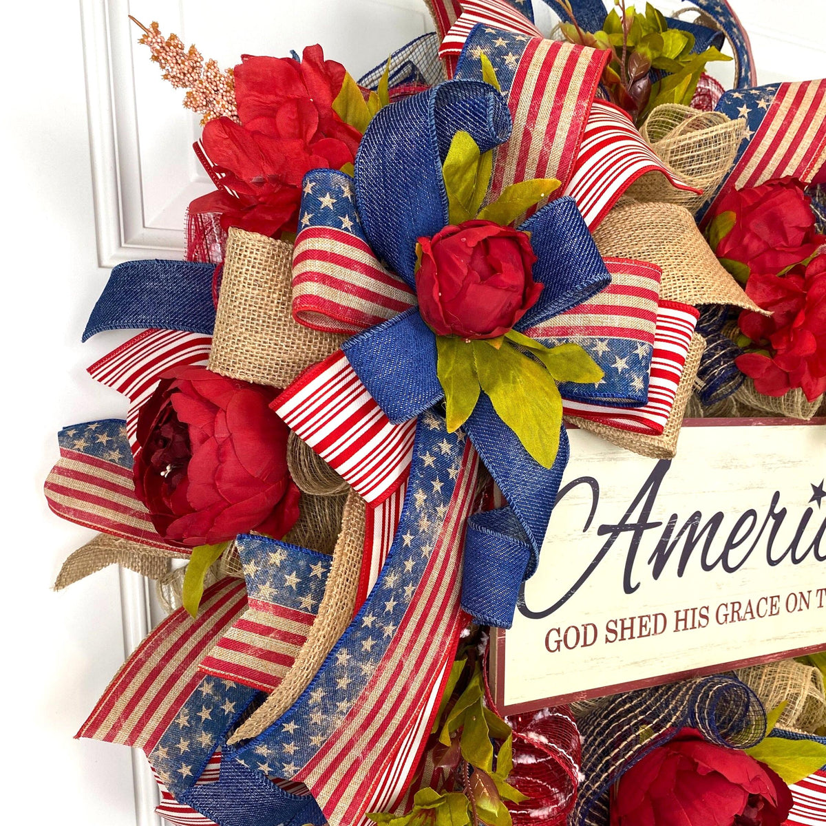 Rustic Patriotic Wreath: Farmhouse Flag Decor with Peonies