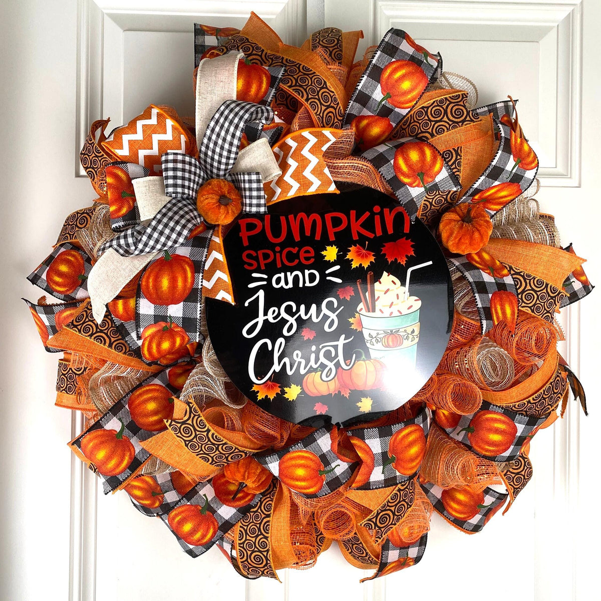 Farmhouse Fall Wreath: Pumpkin Spice, Jesus Christ, Thanksgiving Decor
